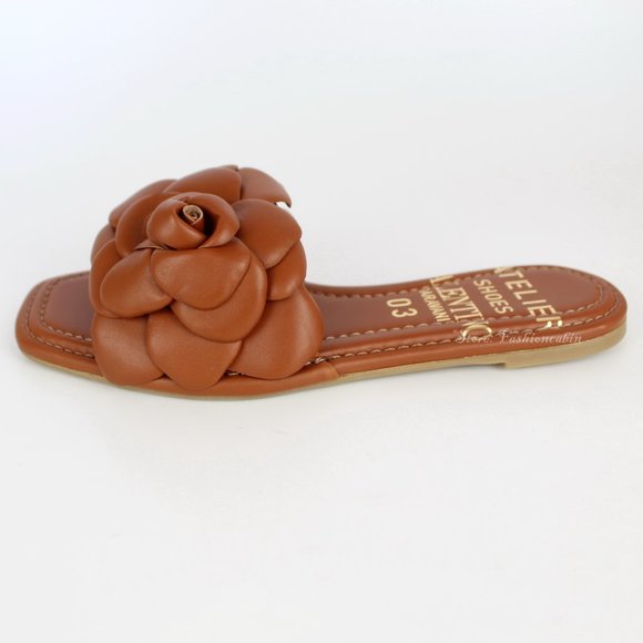 NEW VALENTINO GARAVANI Atelier Floral Leather Slides Sandals